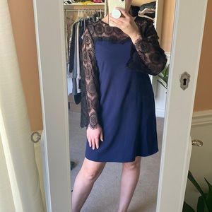 Navy blue dress with lace sleeves